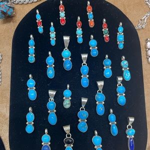 Native American Navajo handmade sterling silver turquoise pendants